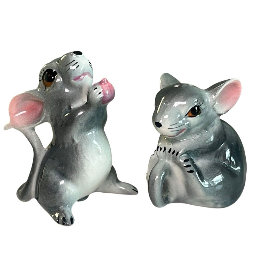 Vintage Novelty Adorable Salt & Pepper Shakers Ceramic Mice Mouse Japan MCM RARE